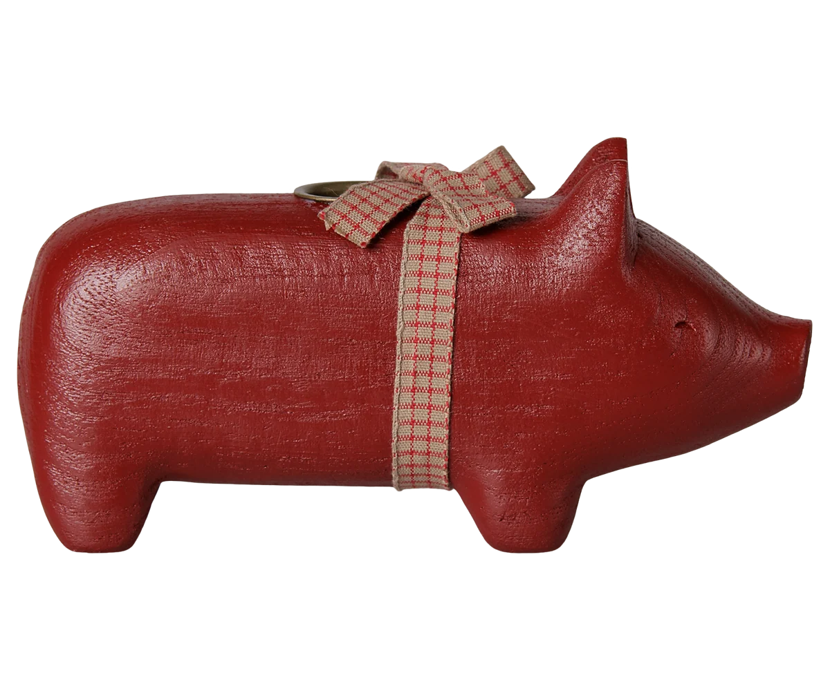 Maileg / Holzkerzenhalter, Schwein, Mittel – Rot