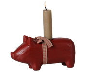 Maileg / Holzkerzenhalter, Schwein, Mittel – Rot