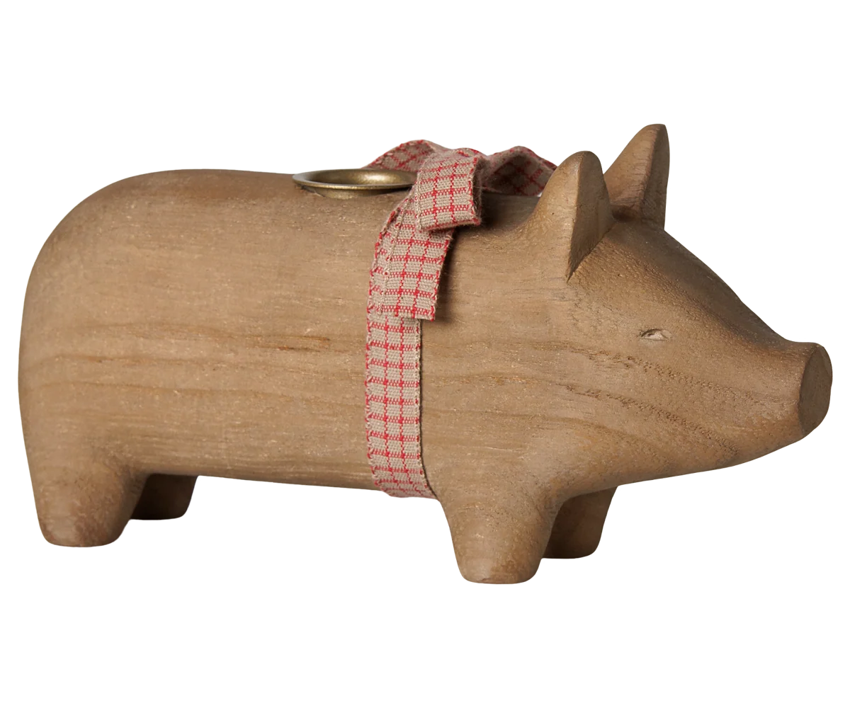 Maileg / Holzkerzenhalter, Schwein, Mittel – Natur