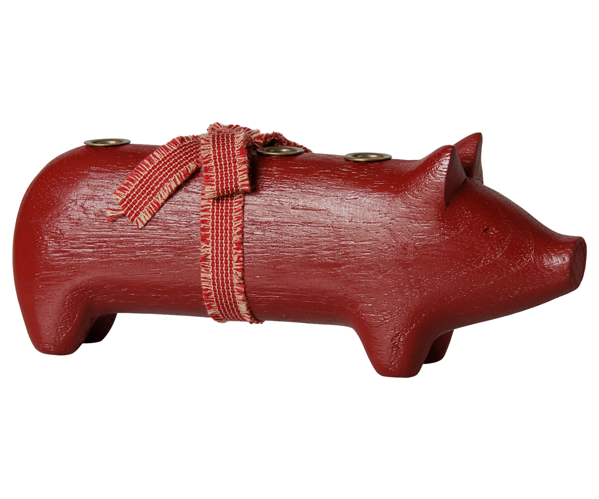 Maileg / Holzkerzenhalter, Schwein, Advent medium – Rot