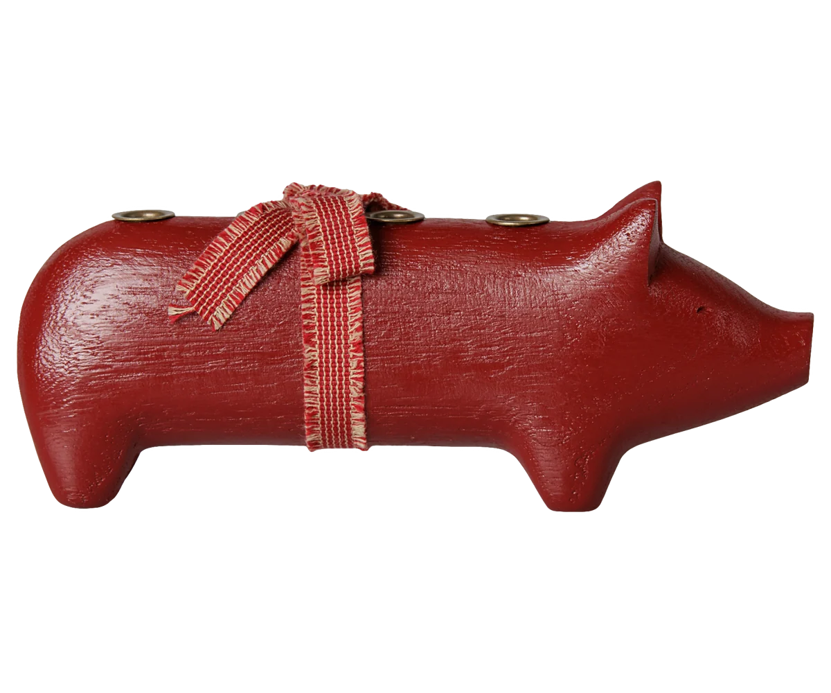 Maileg / Holzkerzenhalter, Schwein, Advent medium – Rot