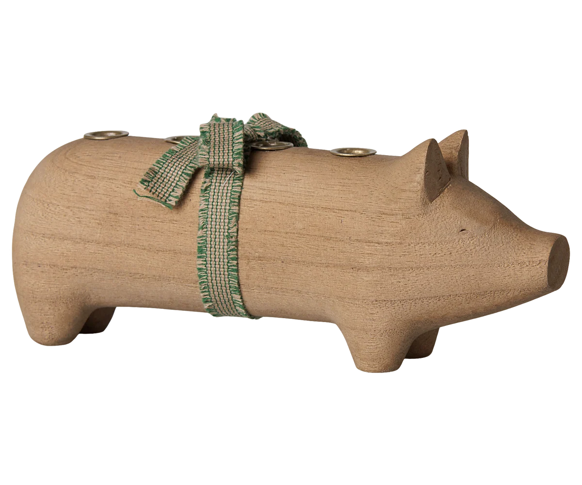 Maileg / Holzkerzenhalter, Schwein, Advent medium – Natur