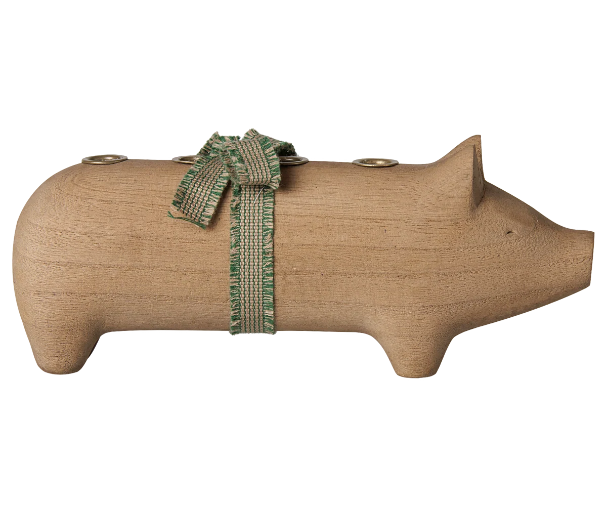 Maileg / Holzkerzenhalter, Schwein, Advent medium – Natur