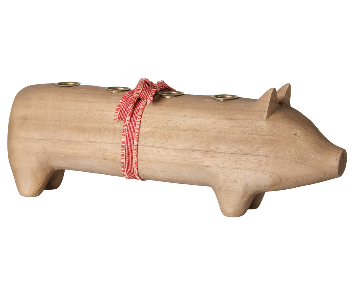 Maileg / Holzkerzenhalter, Schwein, Advent groß – Natur