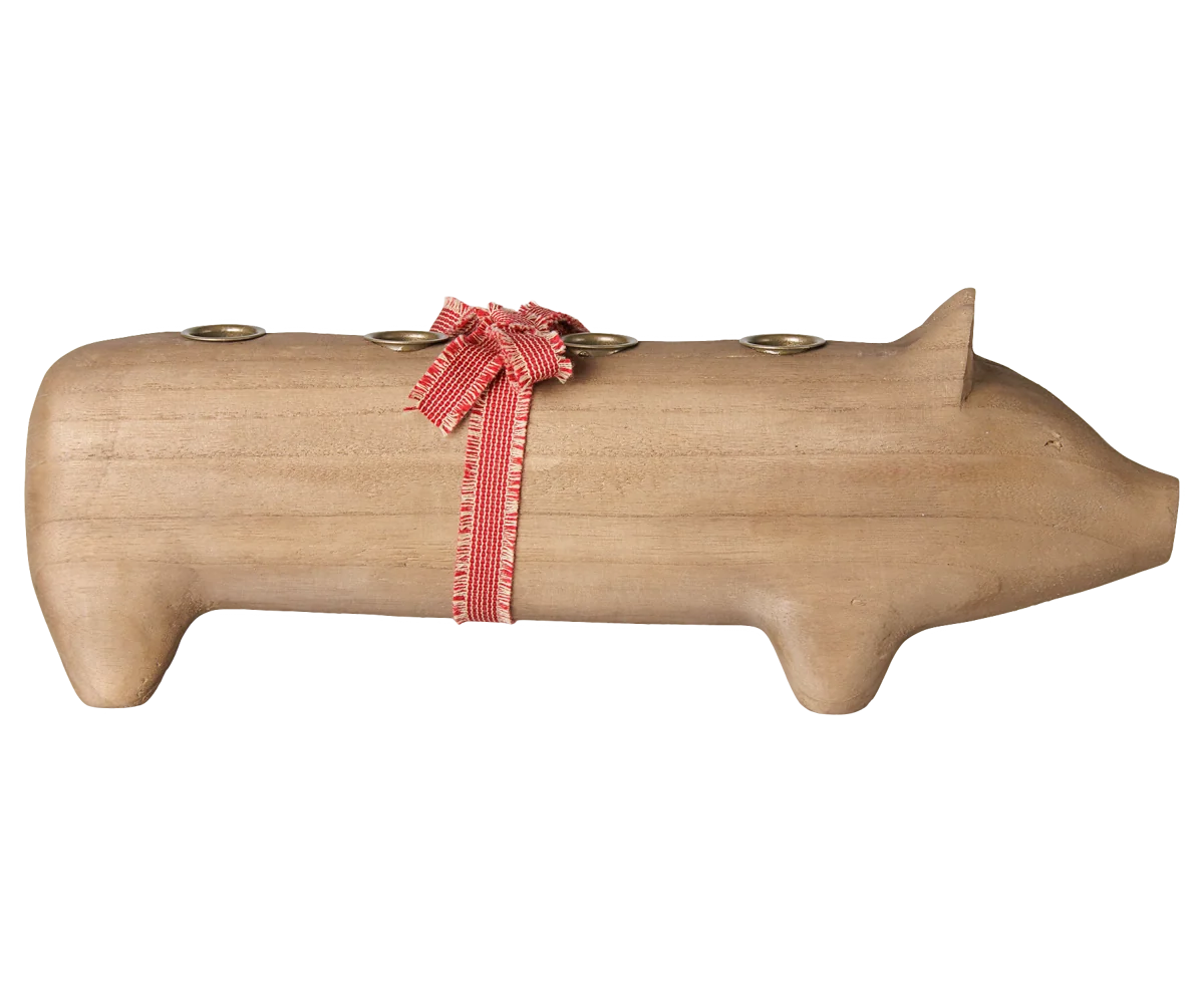 Maileg / Holzkerzenhalter, Schwein, Advent groß – Natur