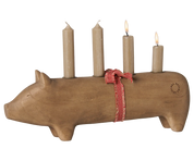 Maileg / Holzkerzenhalter, Schwein, Advent groß – Natur