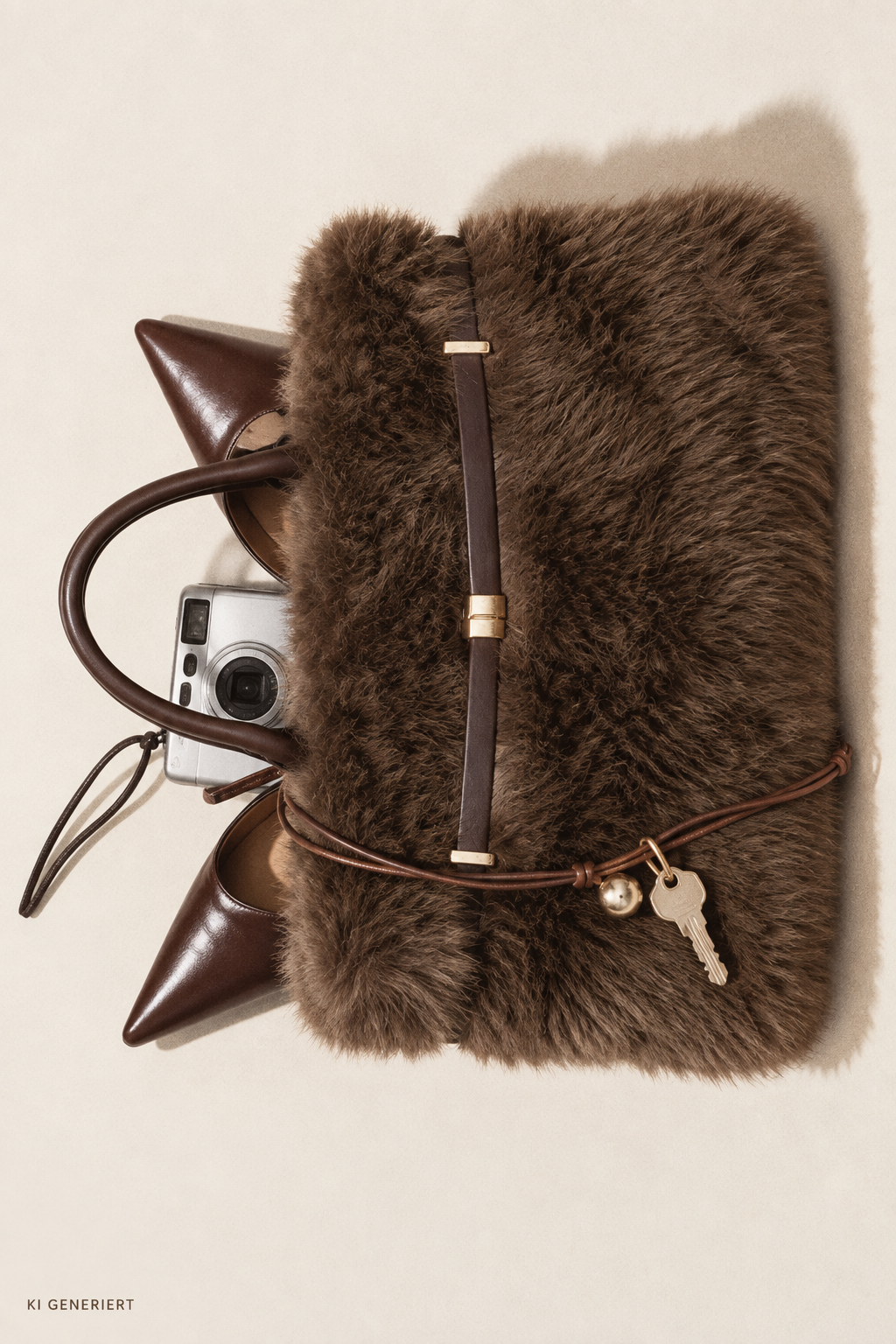 Gina Tricot / Belted faux fur bag / Brown
