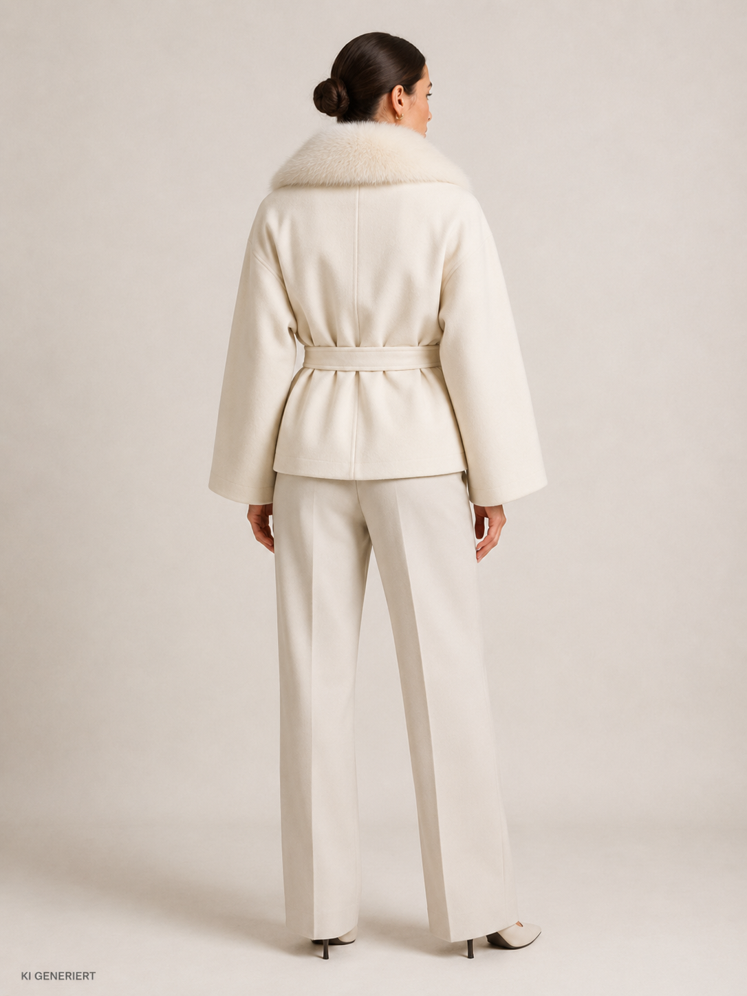 Gina Tricot / Faux fur collar cape jacket / Antique white