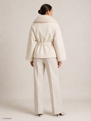 Gina Tricot / Faux fur collar cape jacket / Antique white