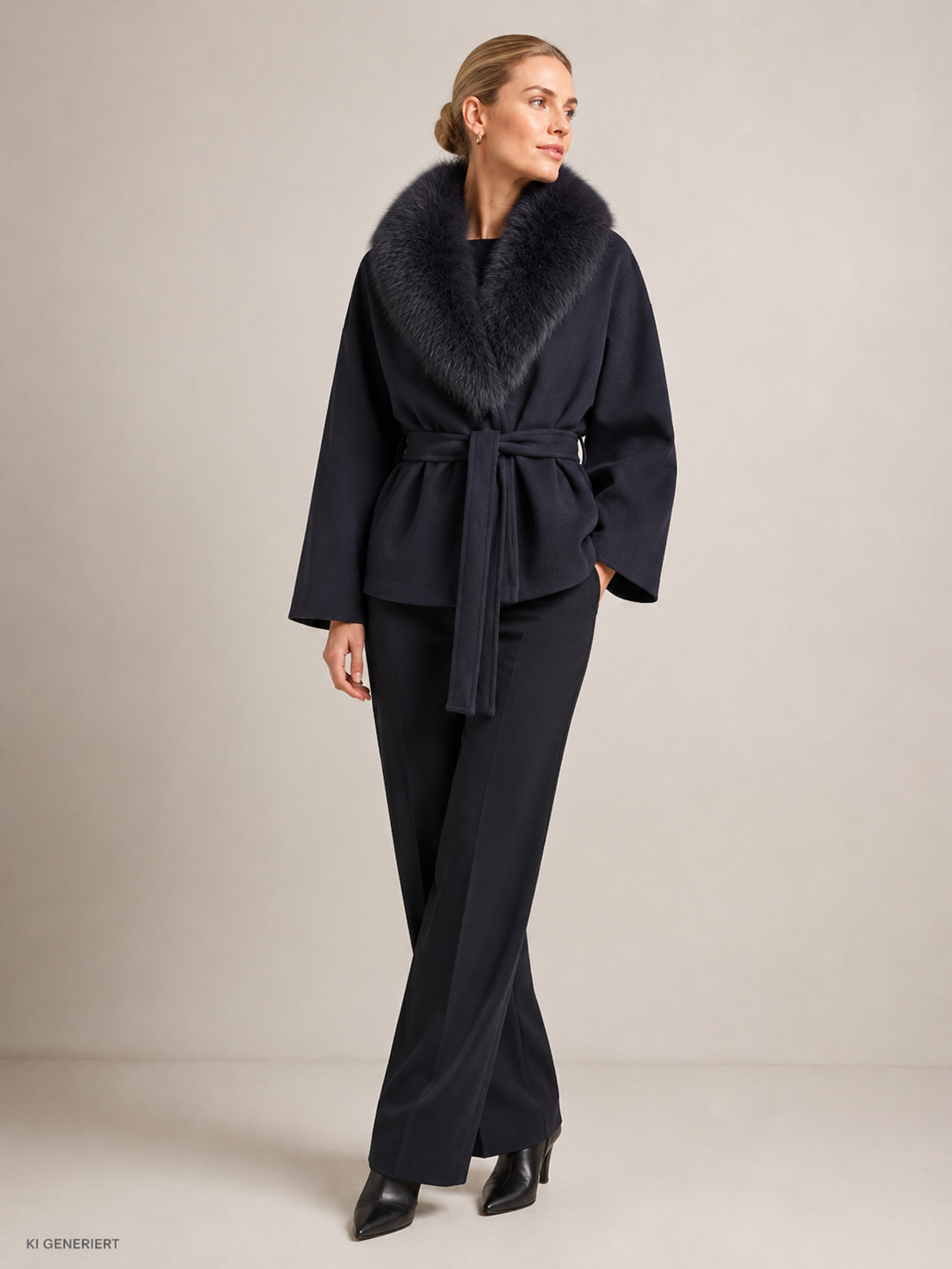 Gina Tricot / Faux fur collar cape jacket / Sky captain
