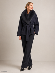 Gina Tricot / Faux fur collar cape jacket / Sky captain
