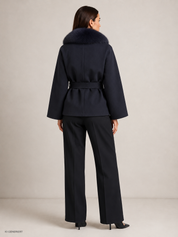 Gina Tricot / Faux fur collar cape jacket / Sky captain