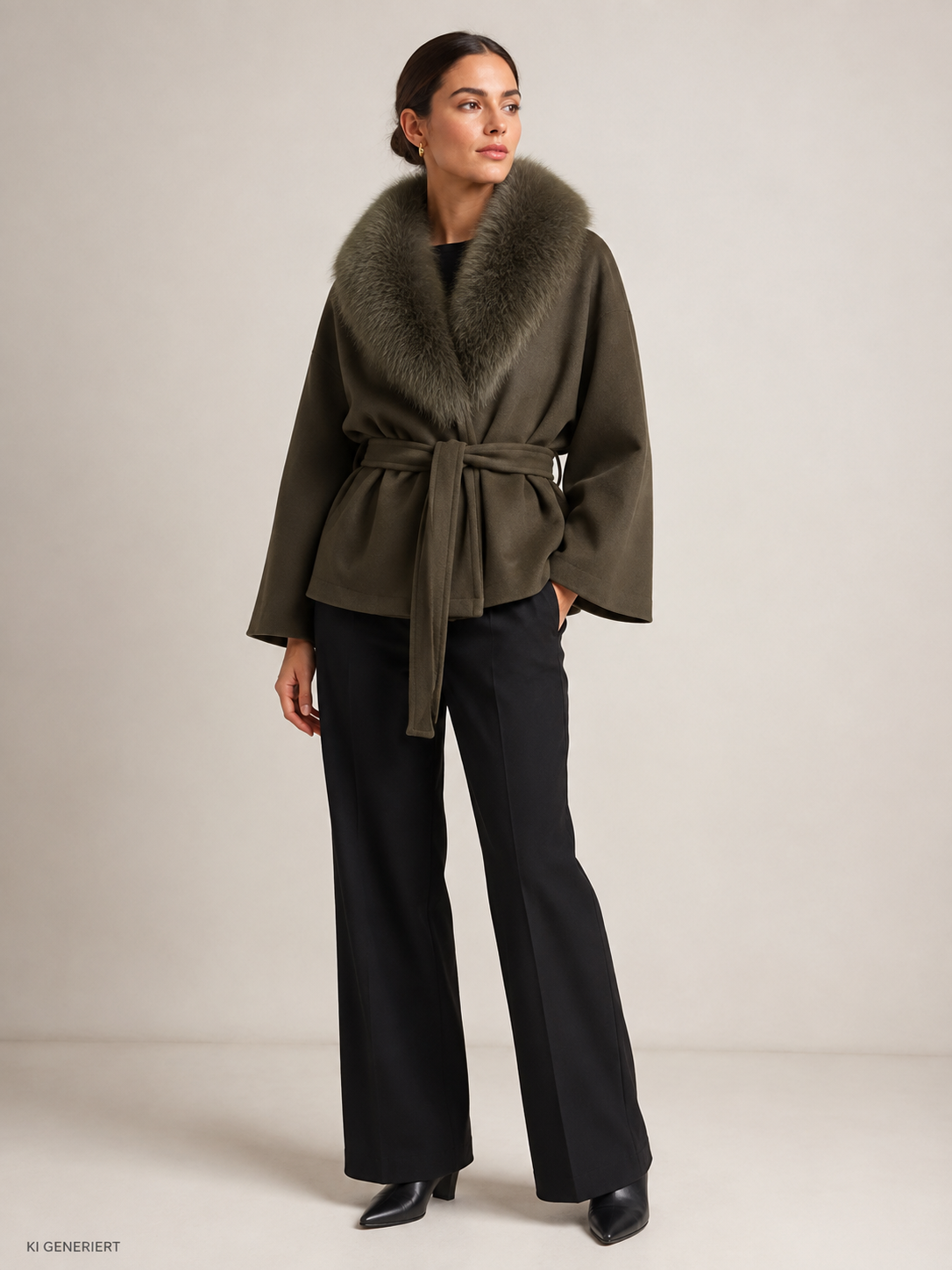 Gina Tricot / Faux fur collar cape jacket / Dark green (6049)