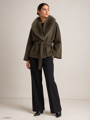 Gina Tricot / Faux fur collar cape jacket / Dark green (6049)