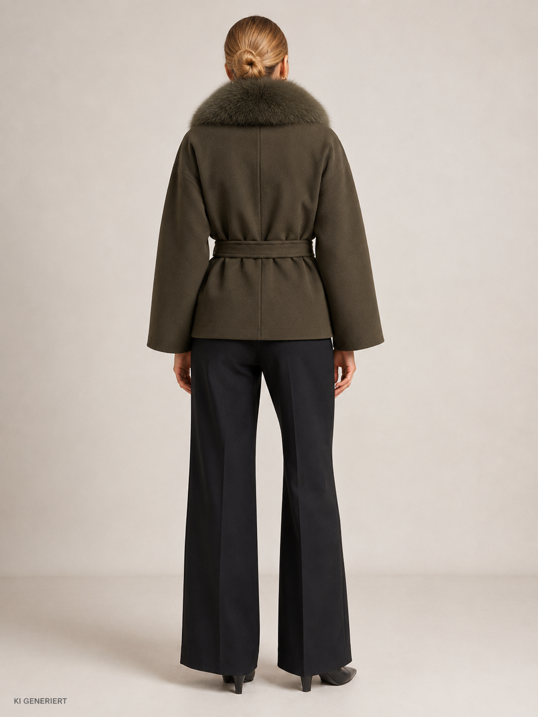 Gina Tricot / Faux fur collar cape jacket / Dark green (6049)