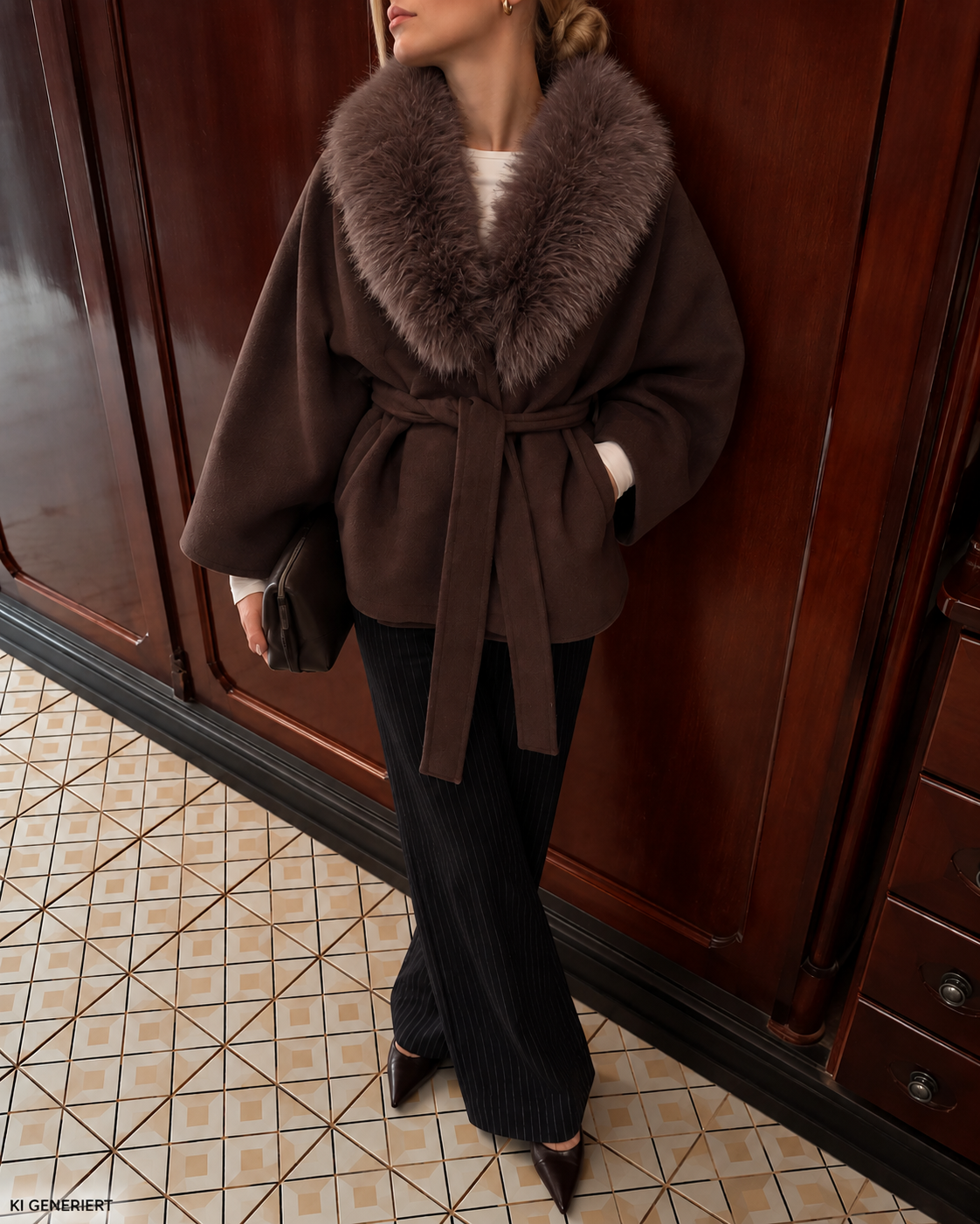 Gina Tricot / Faux fur collar cape jacket / Mole (7382)