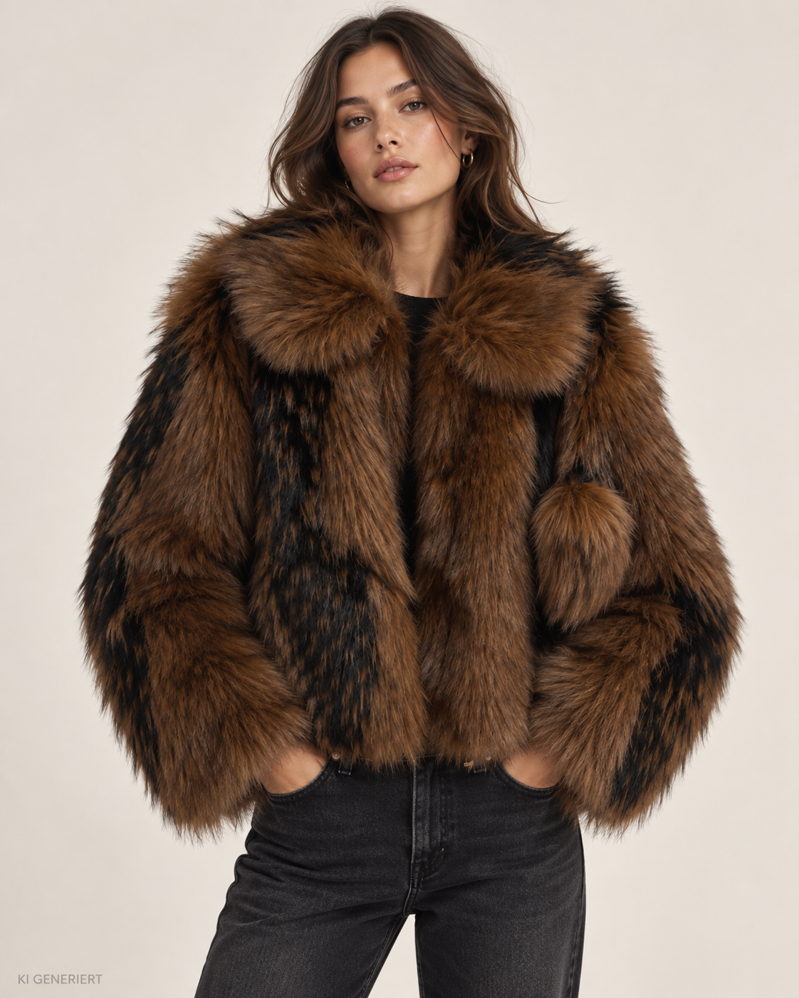 Gina Tricot / Faux fur short jacket / Black/brown (7200)