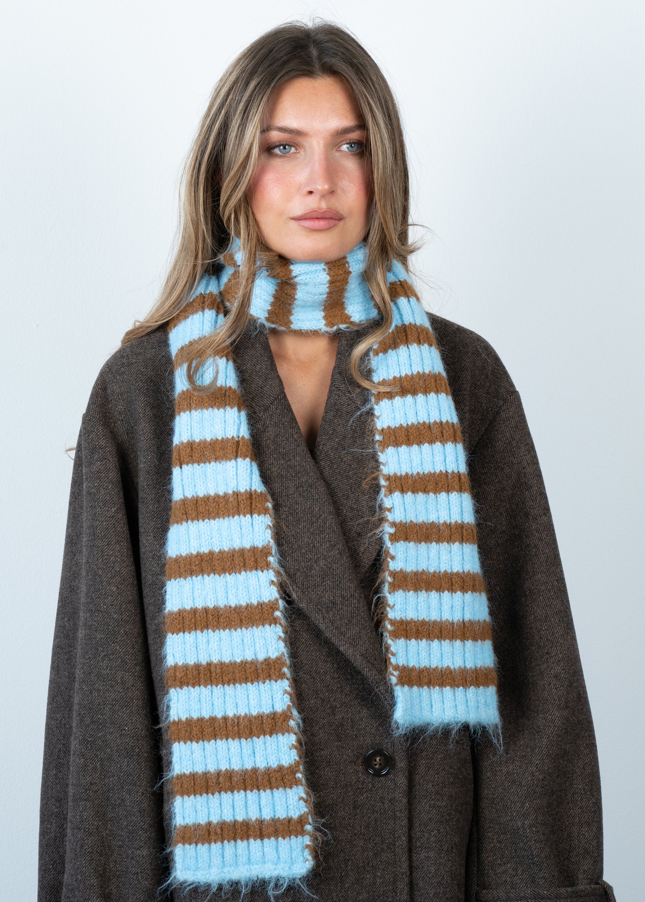 Sui Ava / Clara Slim Scarf / Blue // Brown