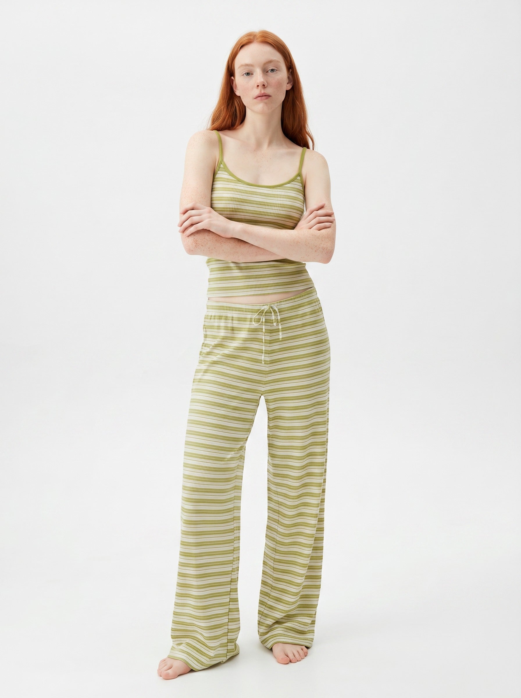 Gina Tricot / Striped soft trousers / Green Meadow