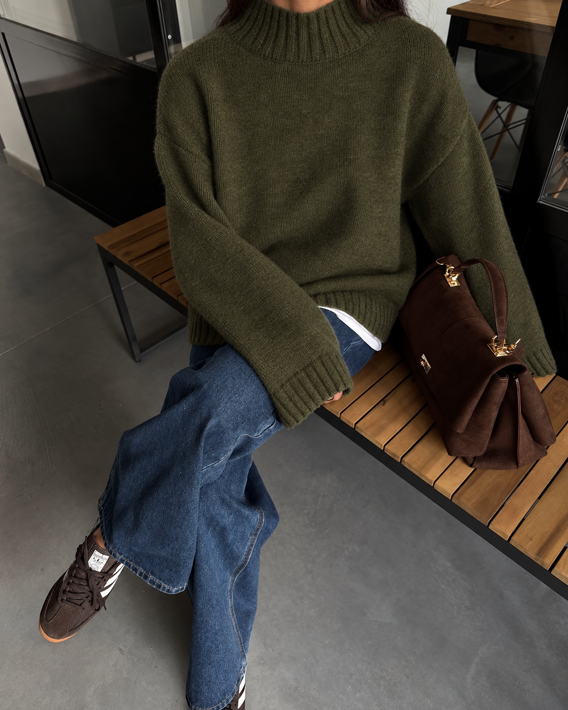 Gina Tricot / Knitted turtleneck sweater / Dark green (6049)