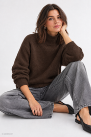 Gina Tricot / Knitted turtleneck sweater / Chocolate brown (7085)