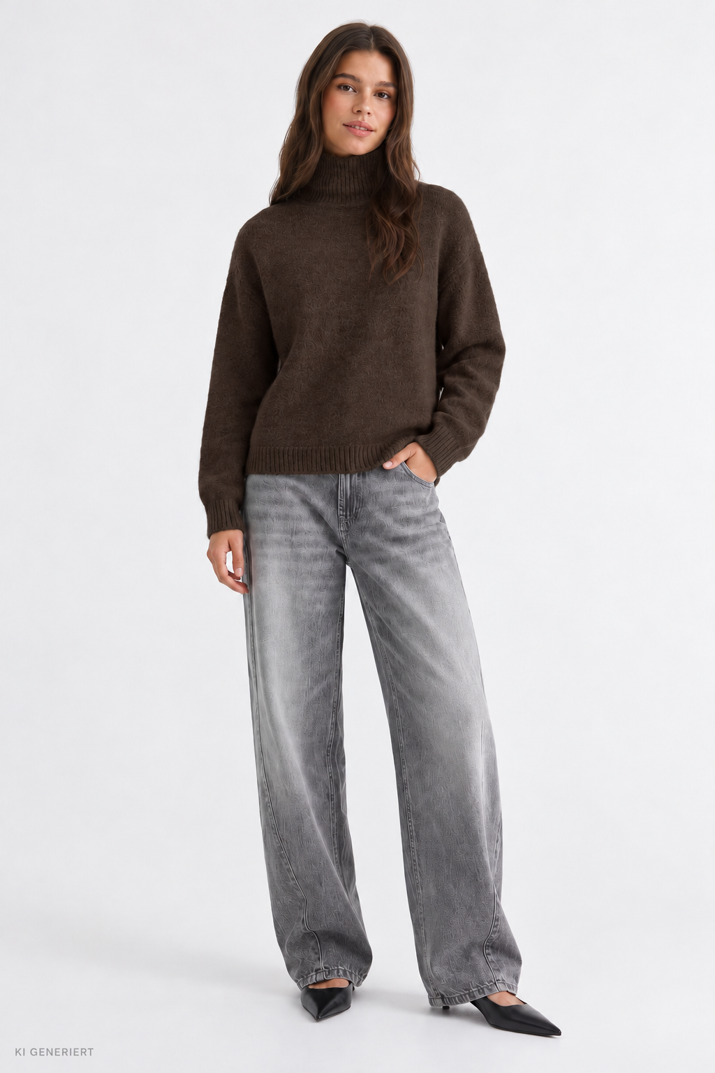 Gina Tricot / Knitted turtleneck sweater / Chocolate brown (7085)