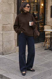 Gina Tricot / Knitted turtleneck sweater / Chocolate brown (7085)