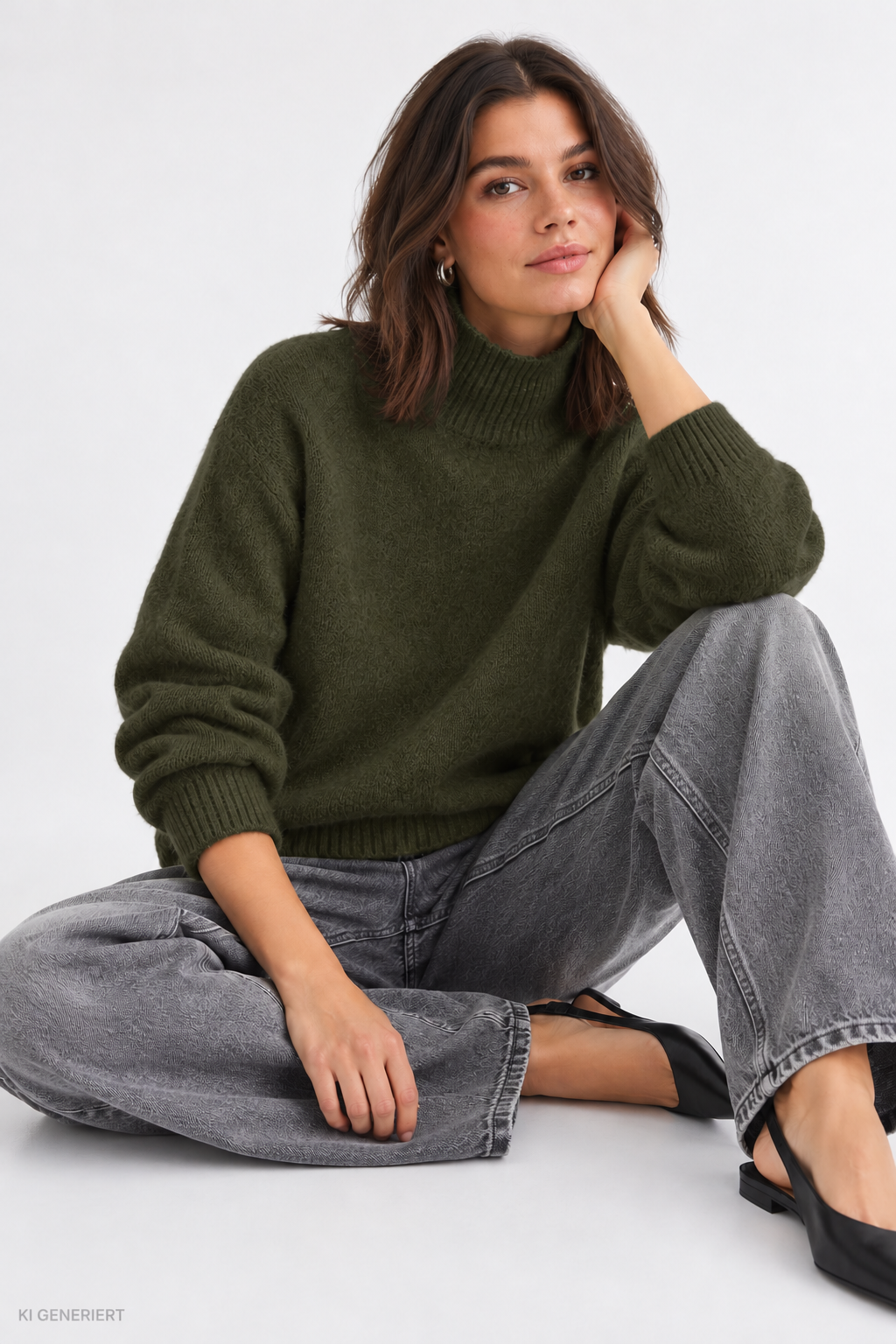 Gina Tricot / Knitted turtleneck sweater / Dark green (6049)