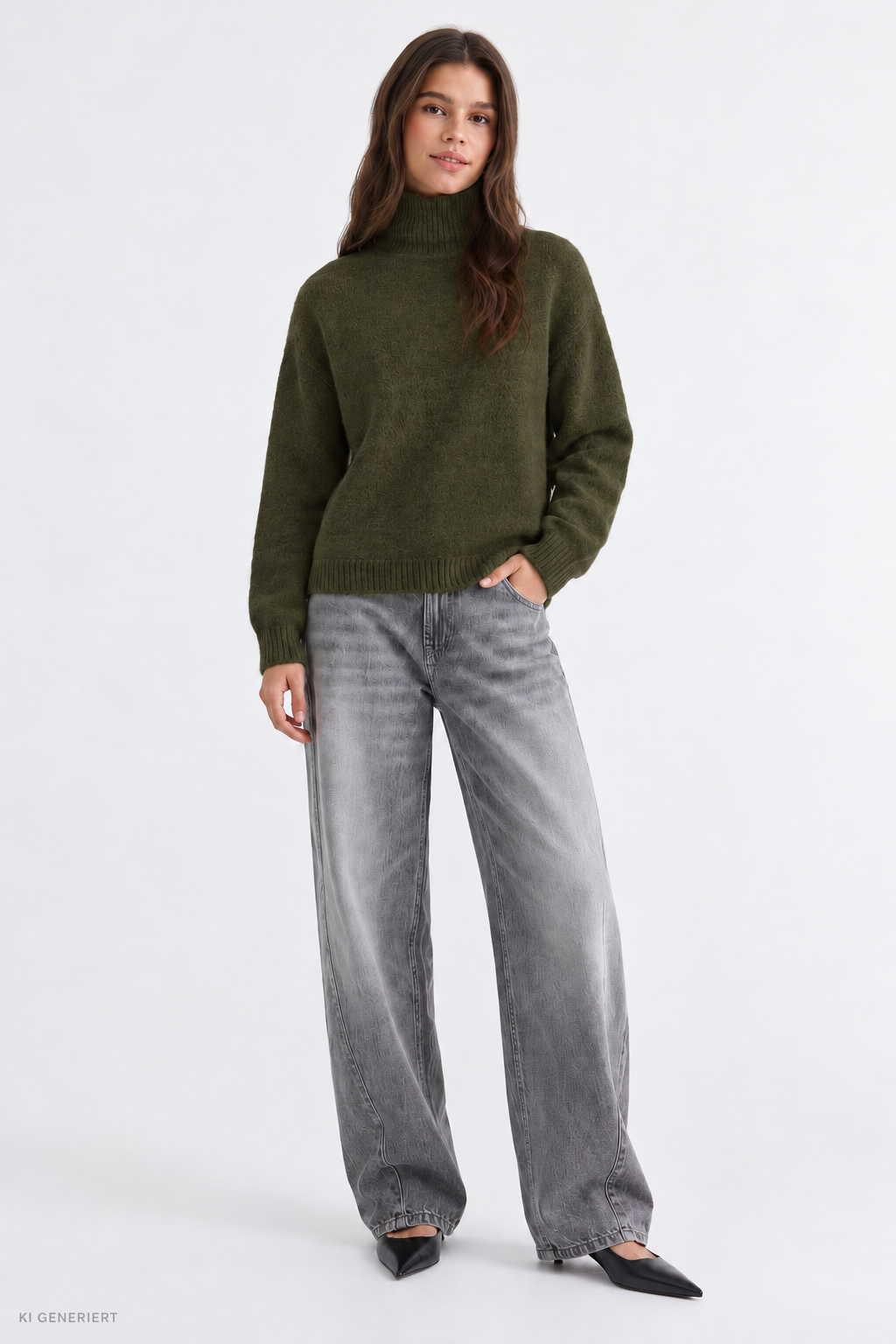 Gina Tricot / Knitted turtleneck sweater / Dark green (6049)