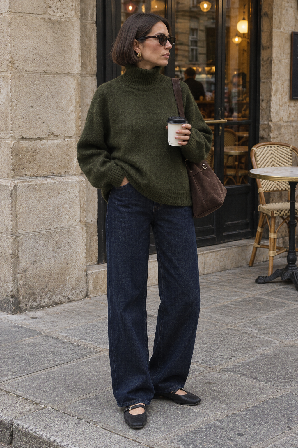Gina Tricot / Knitted turtleneck sweater / Dark green (6049)