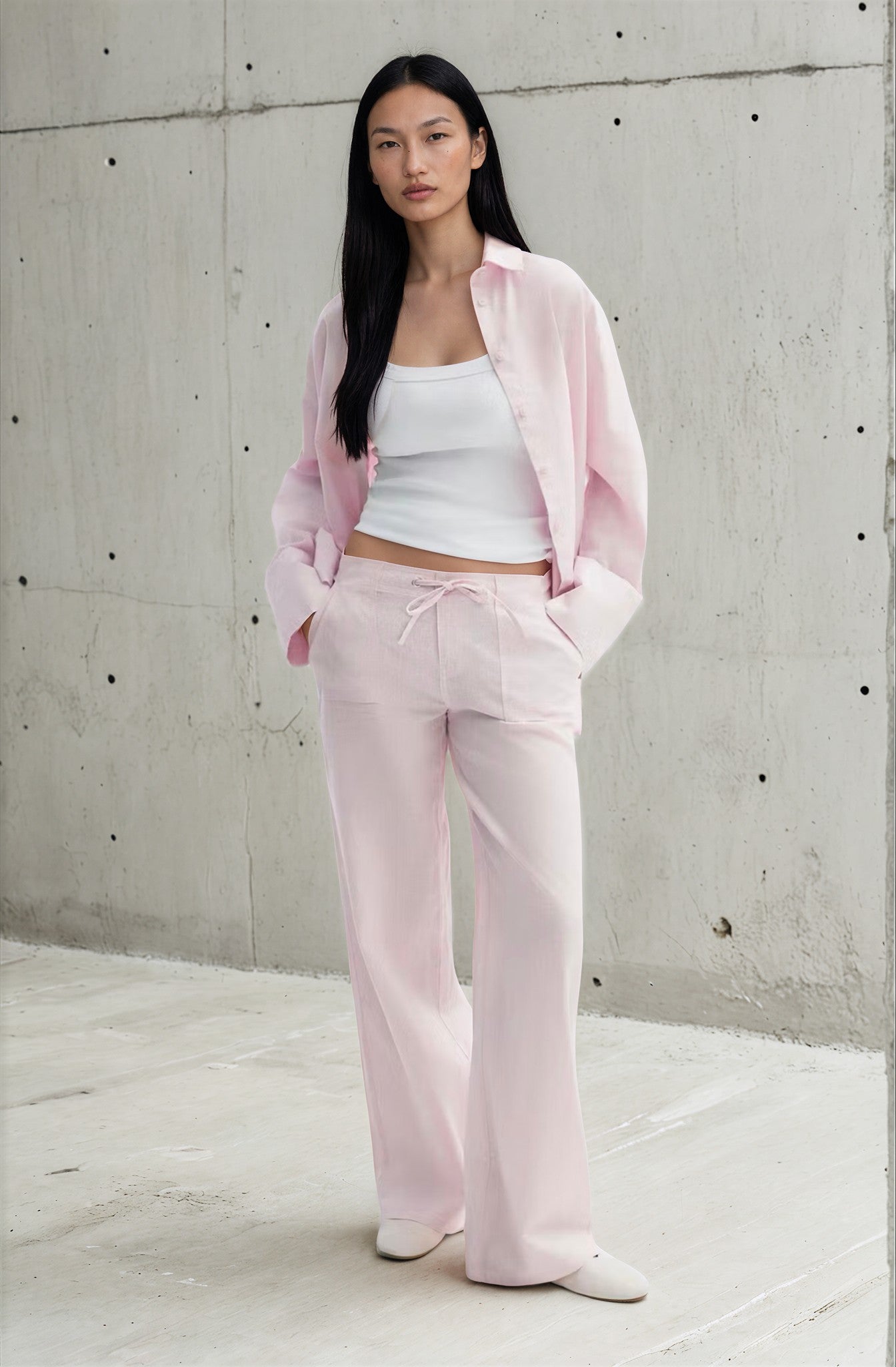 Gina Tricot / Mid waist linen blend trousers / Lt lilac (3052)