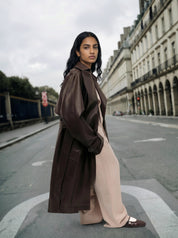 Gina Tricot / Belted pu trench coat / Dark brown (7180)