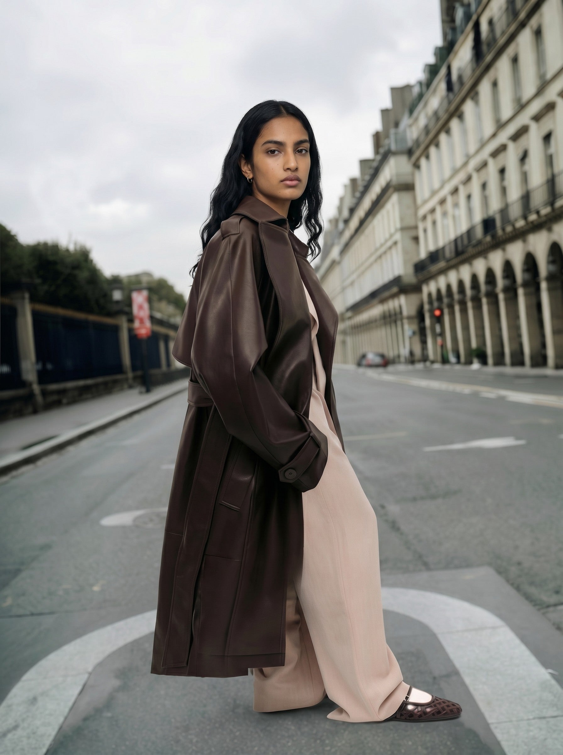Gina Tricot / Belted pu trench coat / Dark brown (7180)