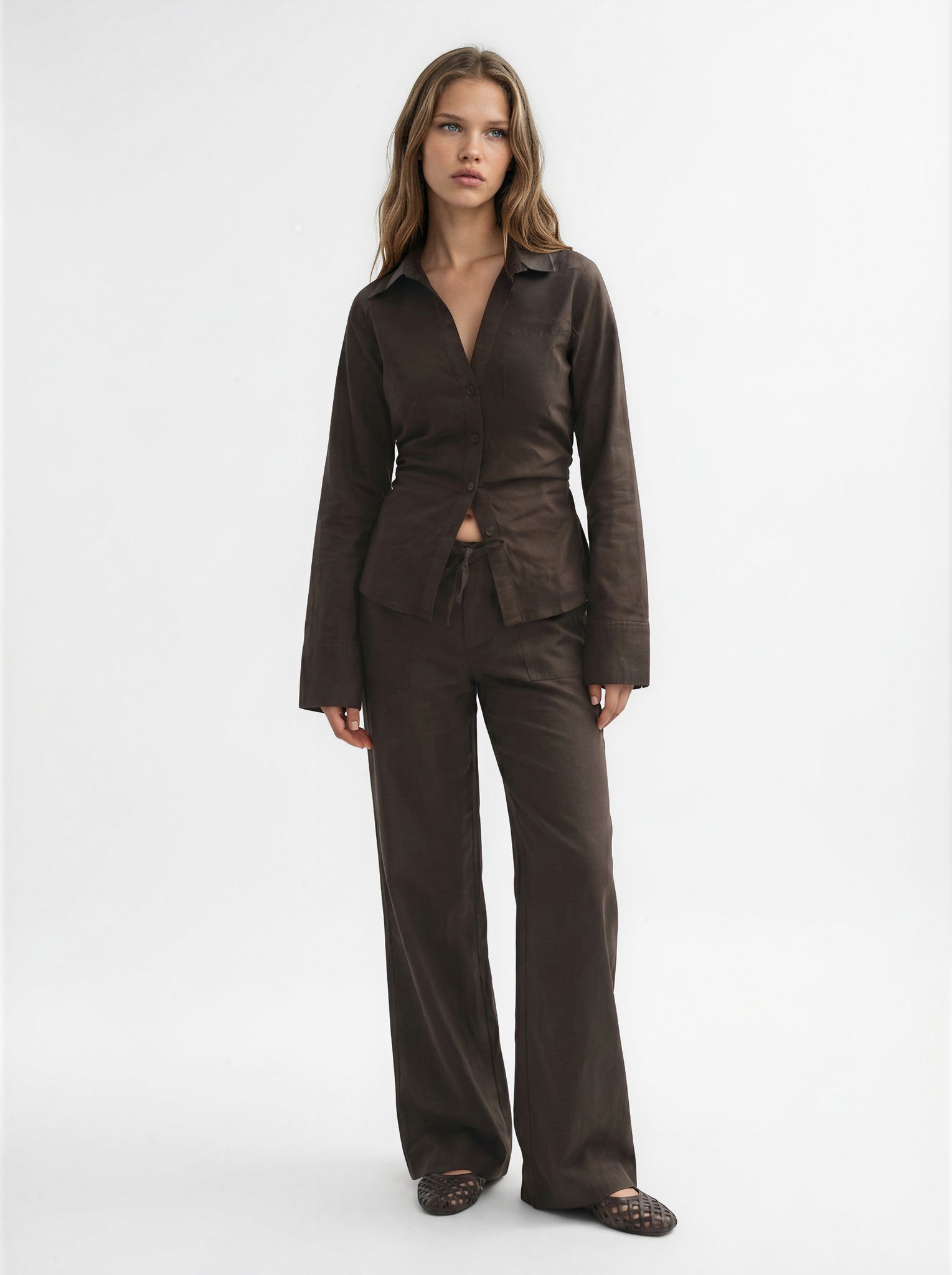 Gina Tricot / Linen shirt / Dark brown (7180)