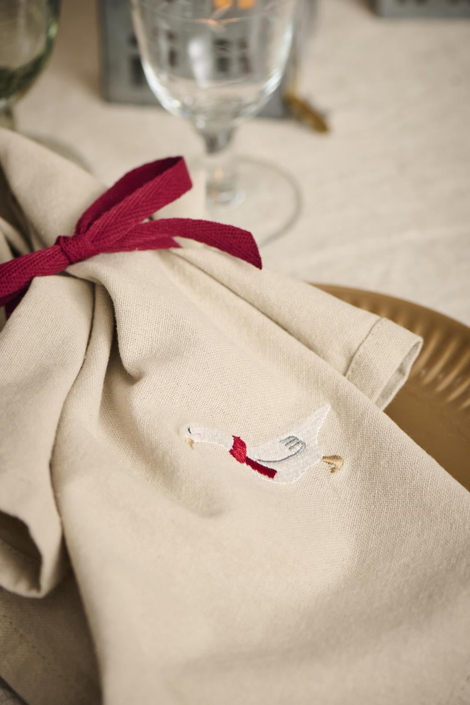 Ib Laursen / Stoffserviette Tradition m/Gans leinenfarbig