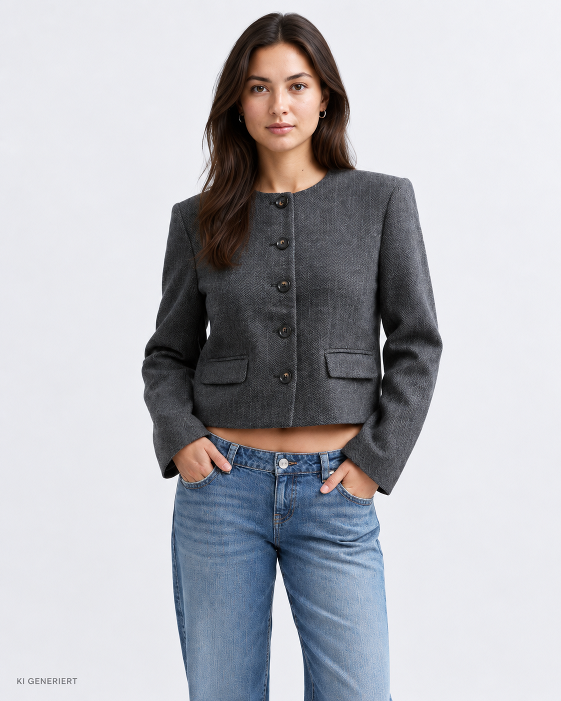 Gina Tricot / Herringbone short blazer / Dark grey (9018)