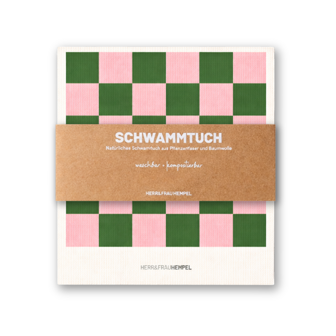 HERR&FRAUHEMPEL - Schwammtuch Karo rosa-grün