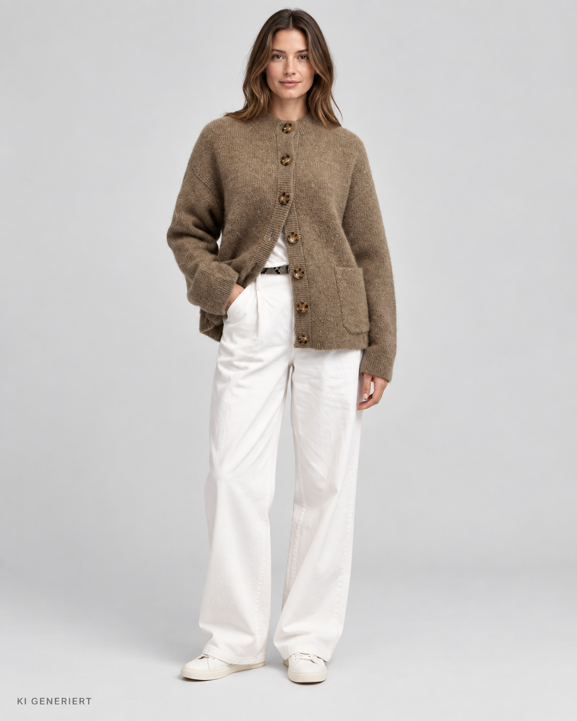 Gina Tricot / Knitted funnel neck cardigan / Brown melange (7924)