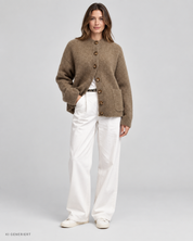 Gina Tricot / Knitted funnel neck cardigan / Brown melange (7924)
