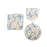 Hello Ferretti / BLAUES BLUMEN-OFENHANDSCHUH- UND TUCH-SET HF