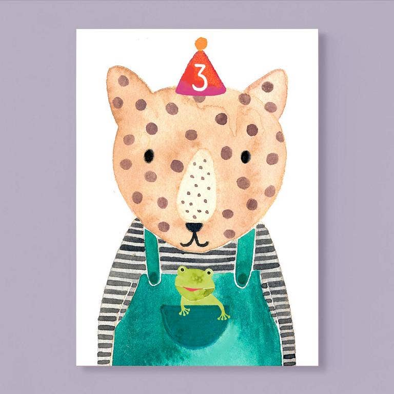 Frau Ottilie - Geburtstagskarte *3. Geburtstag* mit Leopard