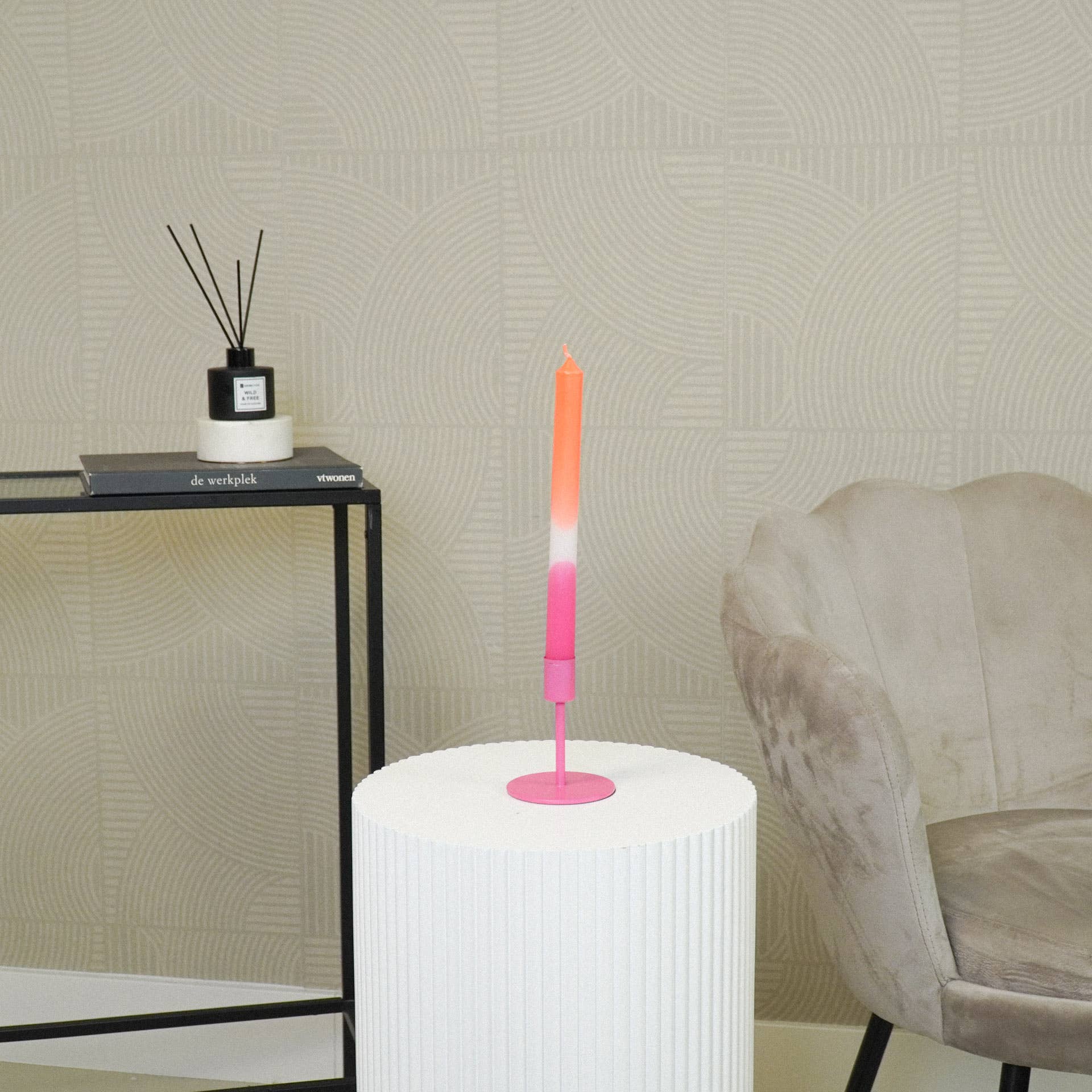 Kerzenhalter - Basic - Metall - Neonpink - 8x8x10cm