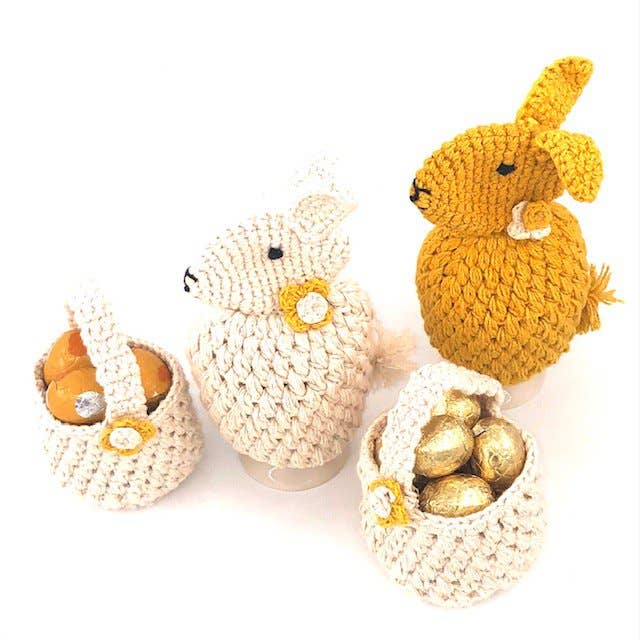 Korb Mini-Ostern - Weiß 6x6cm + Griff, handgehäkelt