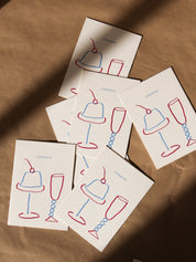 Postkarte 'Congrats!' Gläser (Risographie) | Geburtstag