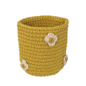 Korb Blumen gelb - H13x12øcm - handgehäkelte Baumwolle