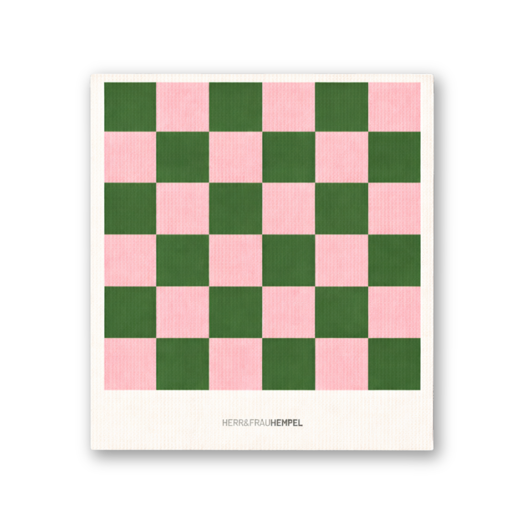 HERR&FRAUHEMPEL - Schwammtuch Karo rosa-grün